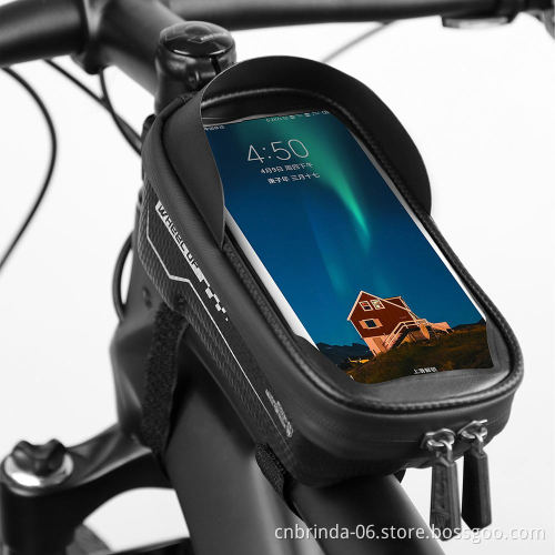 Bicycle front frame bag, waterproof frame bag, smart phone bike bag with touch-screen mobile phone waterproof sun visor canopy
